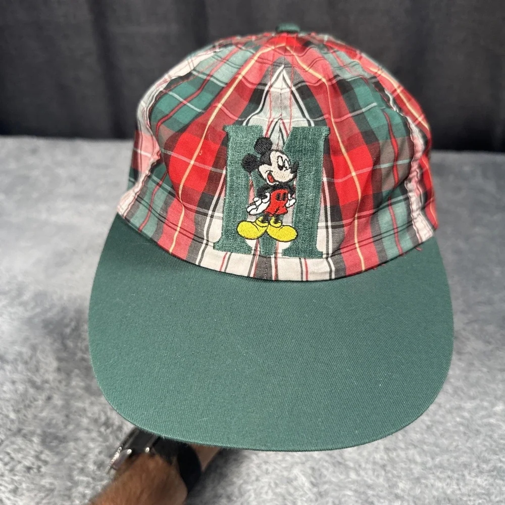 Exclusivley Hers Hats Plaid Vintage Mickey Mouse Disney May Elastic Band Green